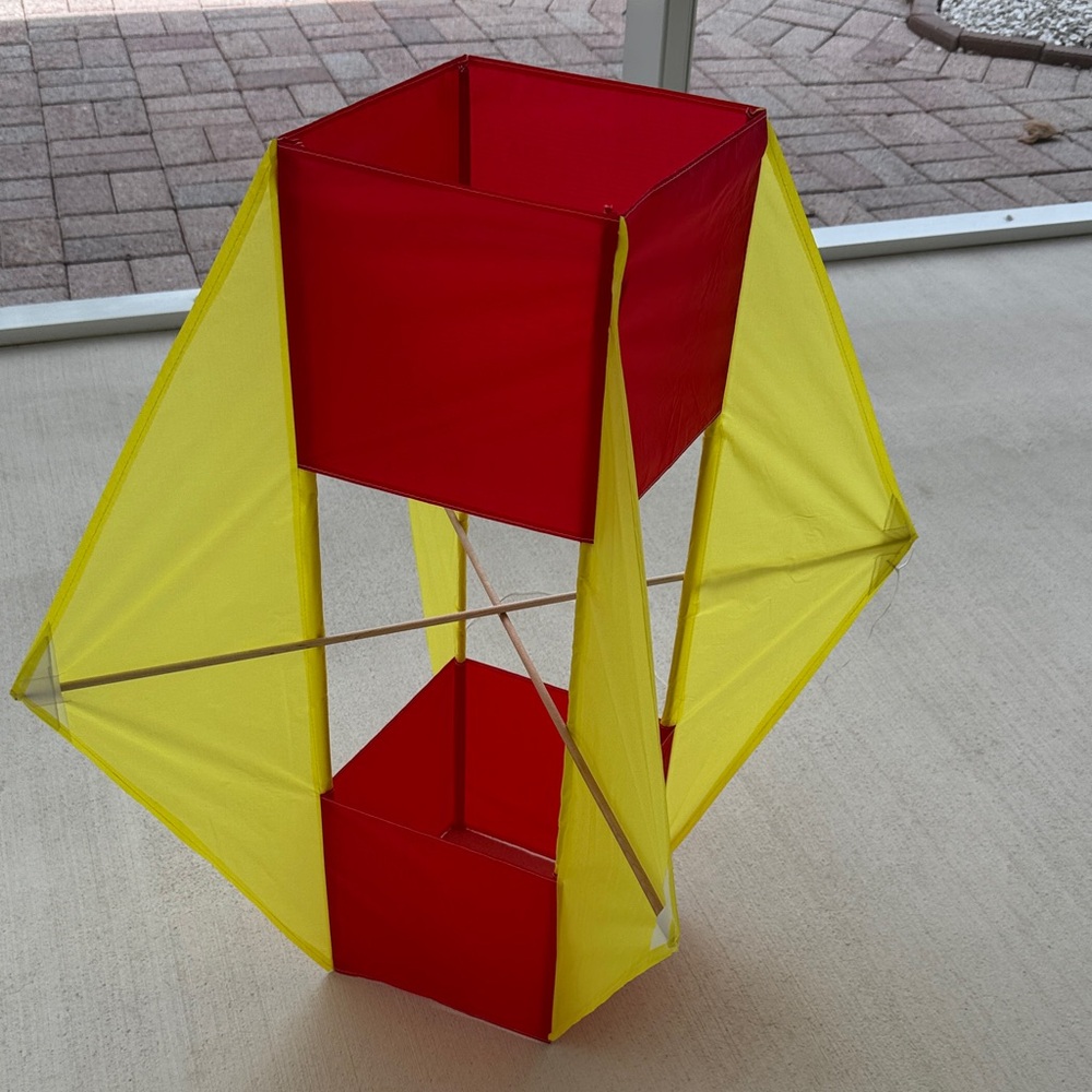 Vintage yellow and red 3-dimensional box kite